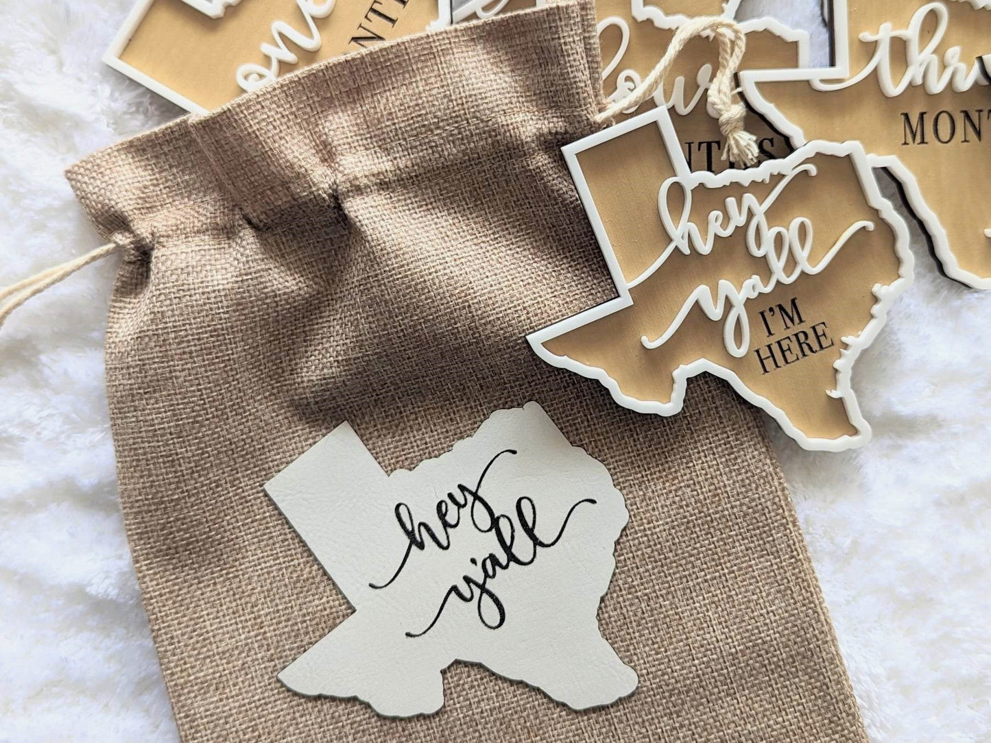 Texas shaped Hey Y'all birth announcement photo prop