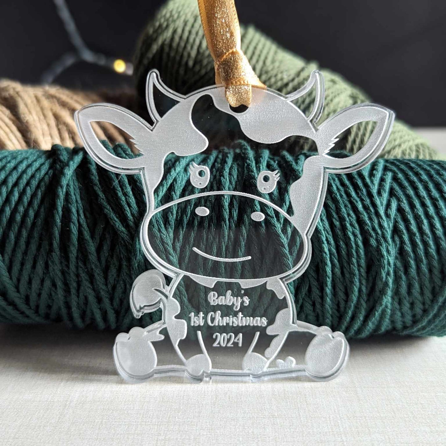 Personalized Baby's First Christmas Cow Ornament