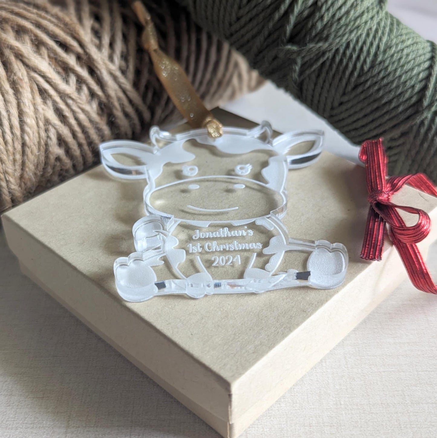 Personalized Baby's First Christmas Cow Ornament