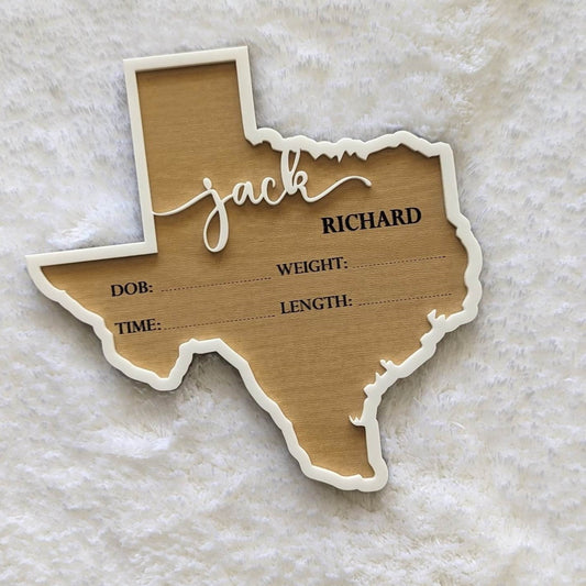 Texas shaped birth announcement sign