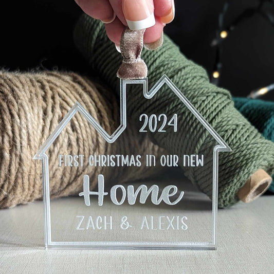 Personalized Clear Acrylic House Shaped Christmas Ornament - First Christmas in Our New Home|