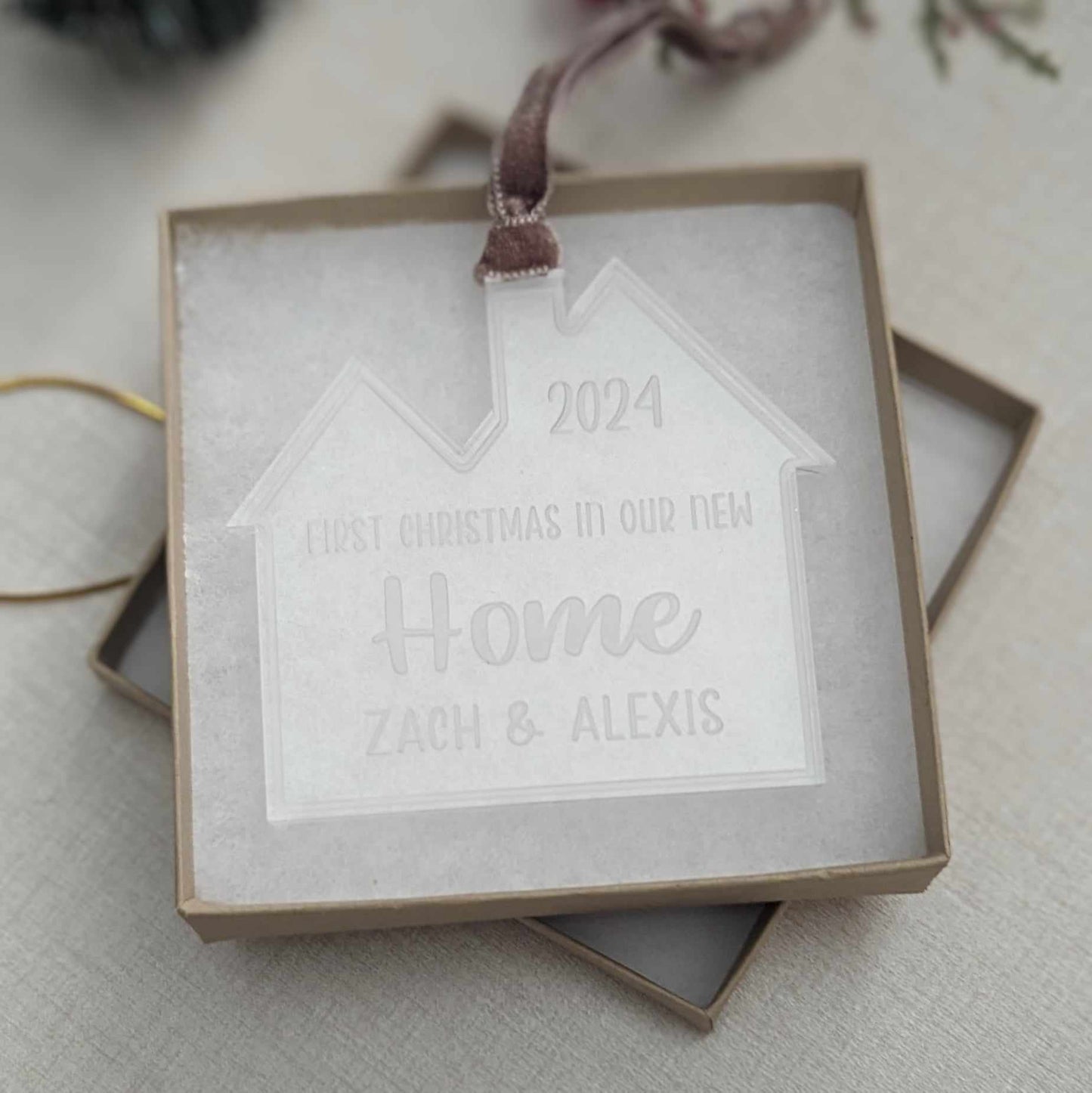 Personalized Clear Acrylic House Shaped Christmas Ornament - First Christmas in Our New Home|