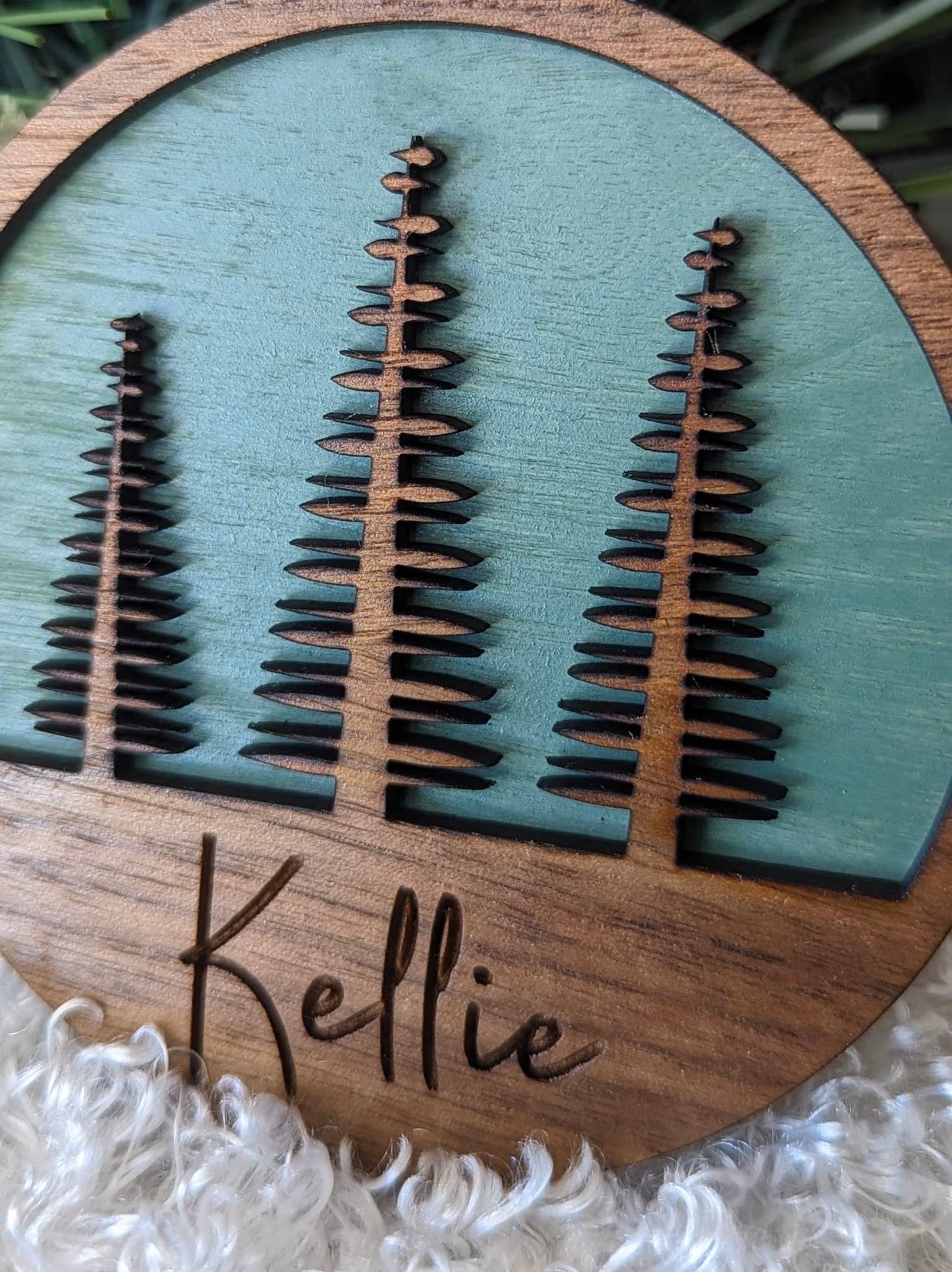 Personalized Laser-Engraved Contemporary Pine Christmas Tree Ornament