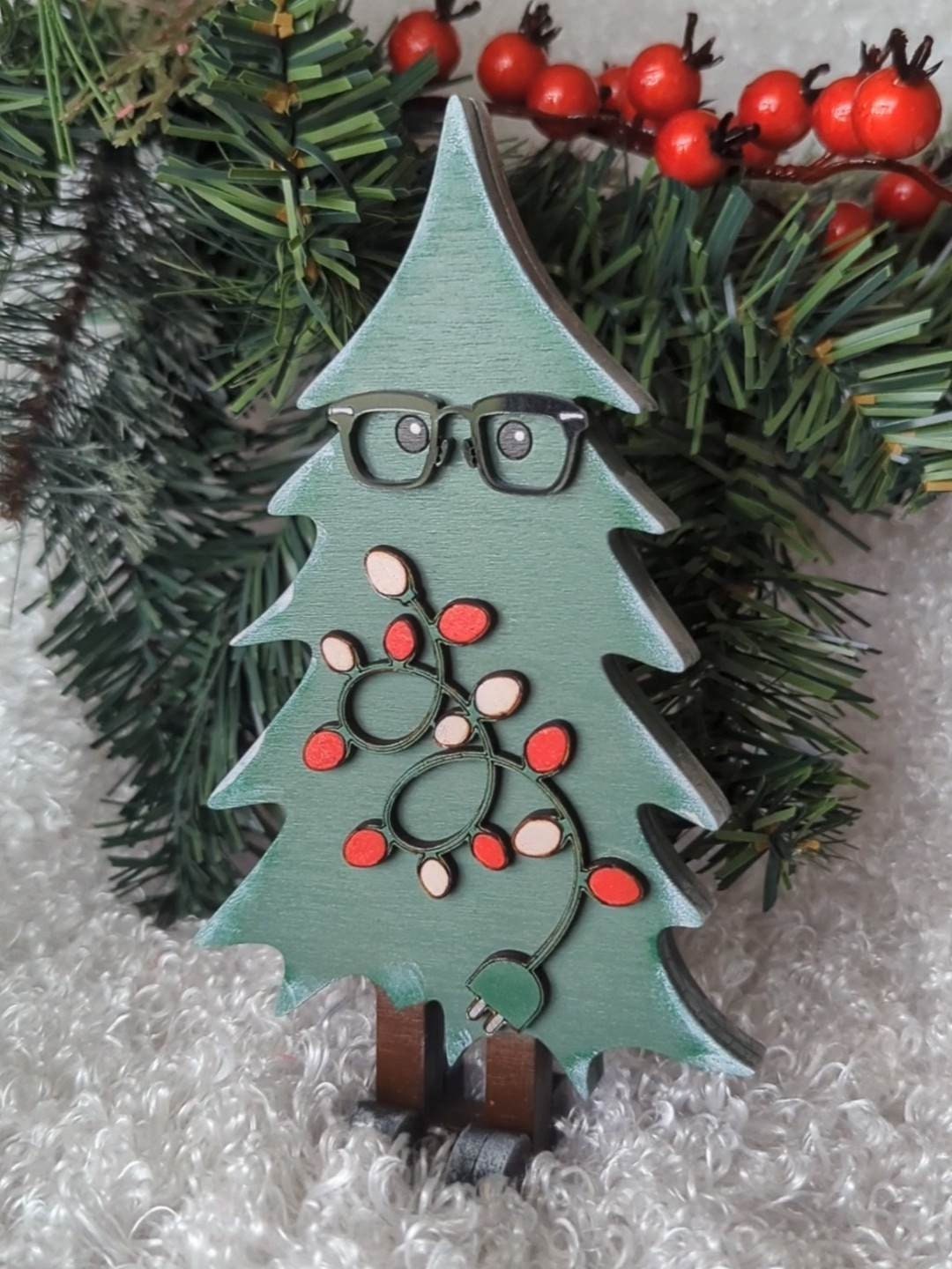 Nerdy Christmas Tree Shelf Sitter with Glasses