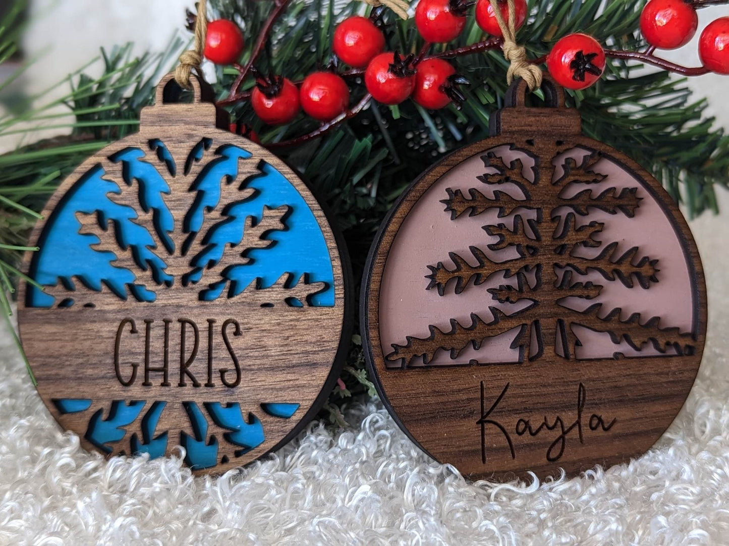 Personalized Laser-Engraved Contemporary Pine Christmas Tree Ornament