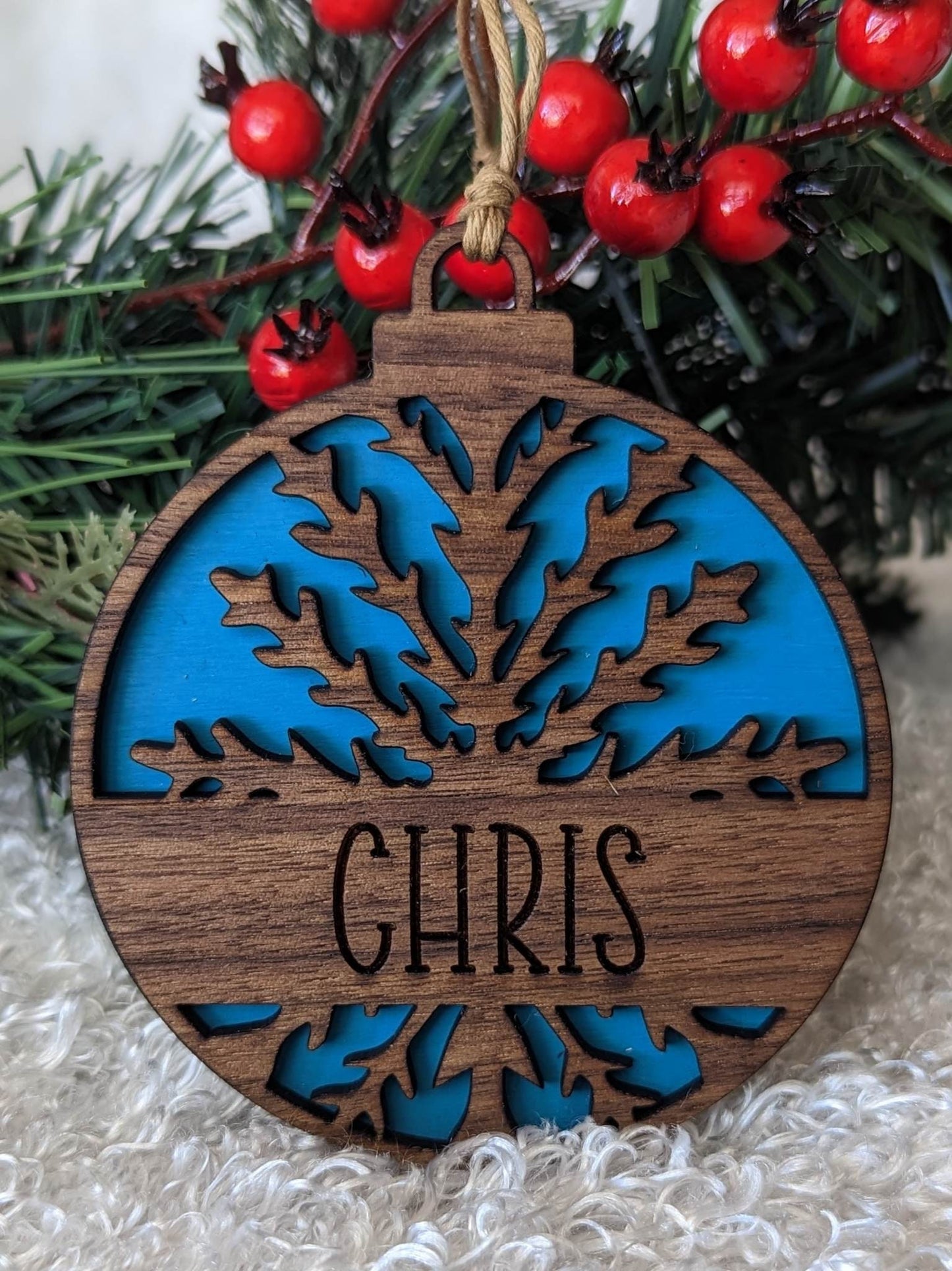 Personalized Laser-Engraved Contemporary Pine Christmas Tree Ornament