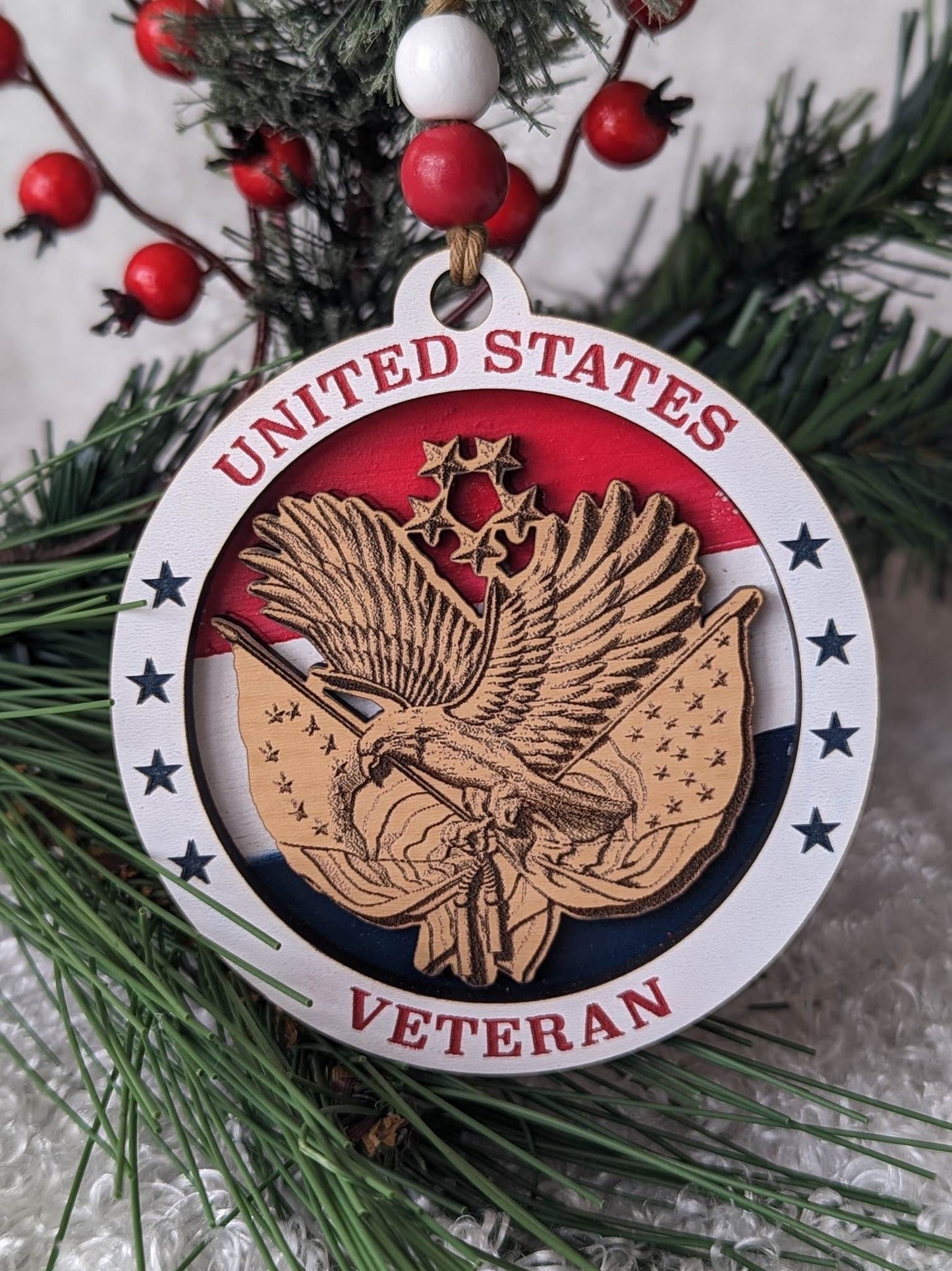 USA Veteran Christmas Ornament - Patriotic - Gift Ornament- Laser Engraved