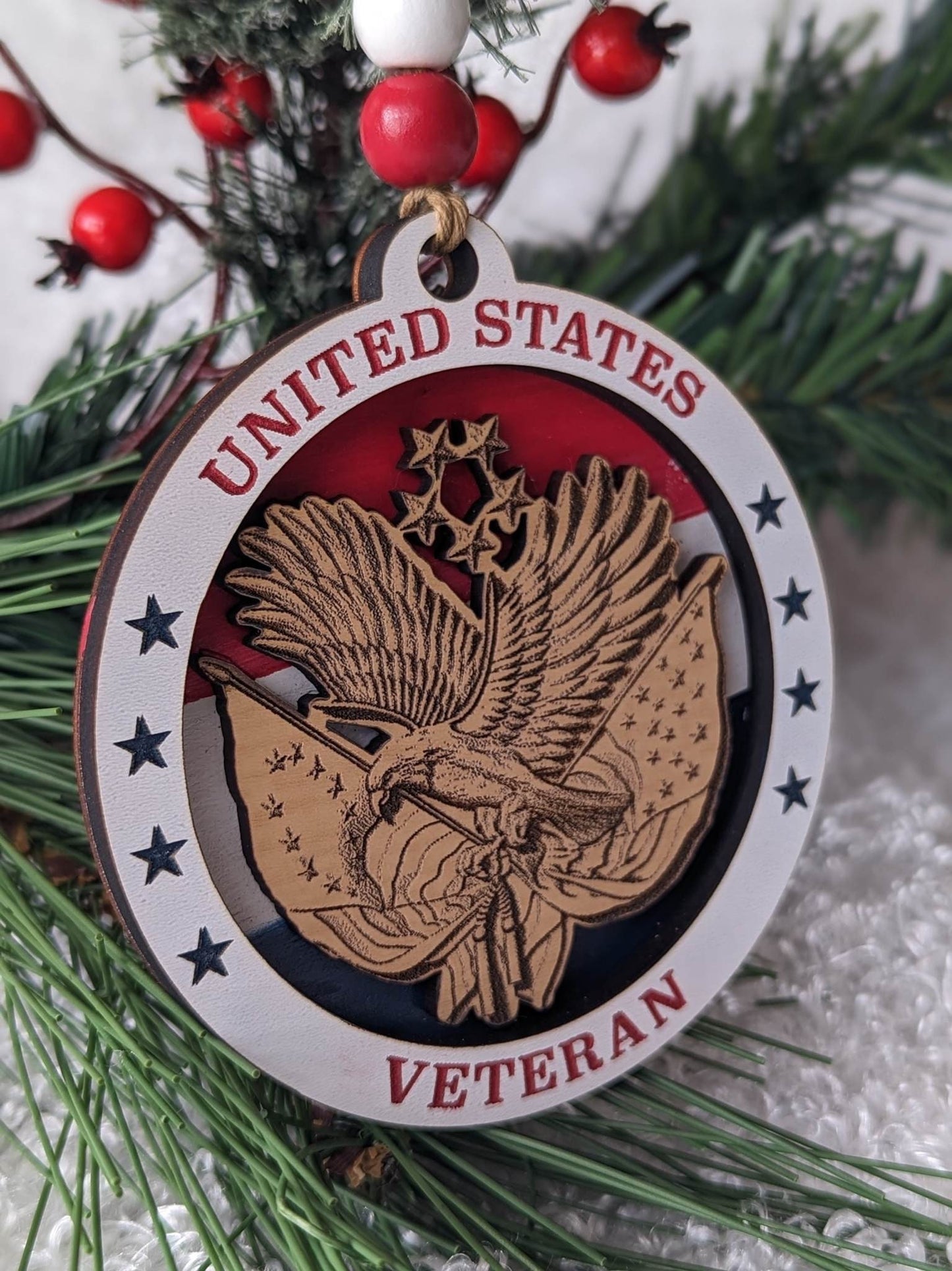 USA Veteran Christmas Ornament - Patriotic - Gift Ornament- Laser Engraved