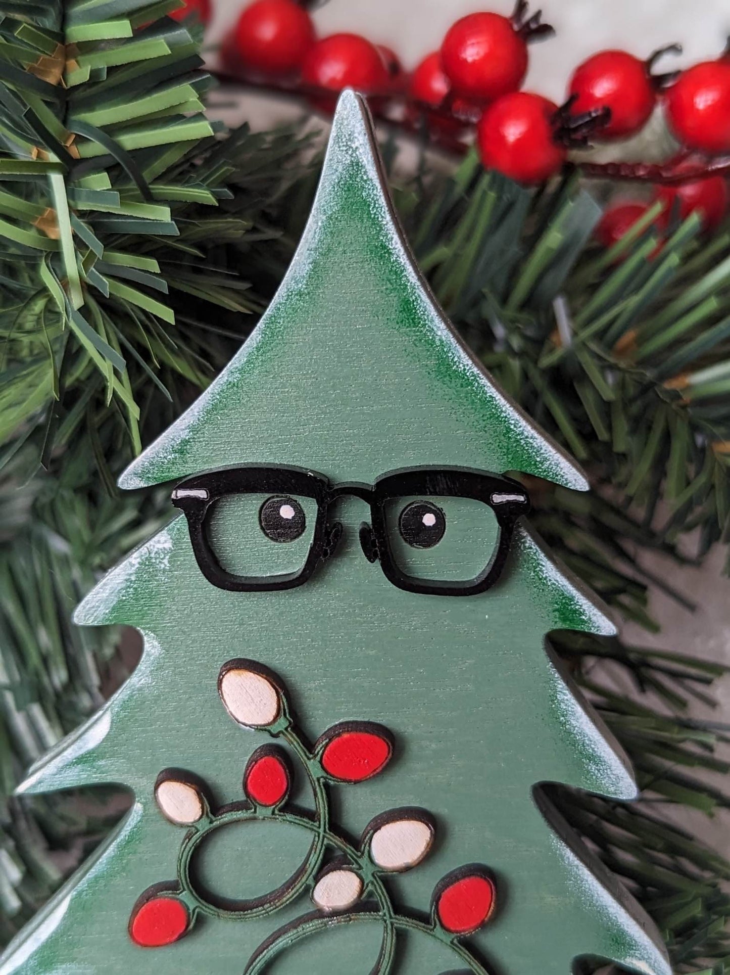 Nerdy Christmas Tree Shelf Sitter with Glasses