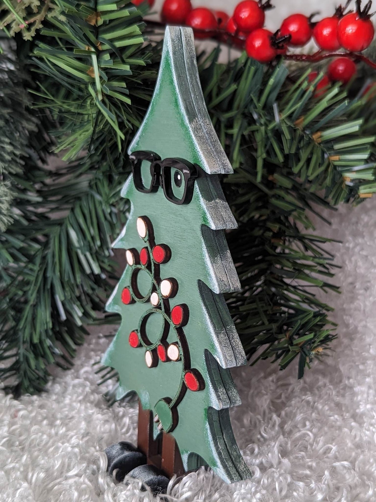 Nerdy Christmas Tree Shelf Sitter with Glasses