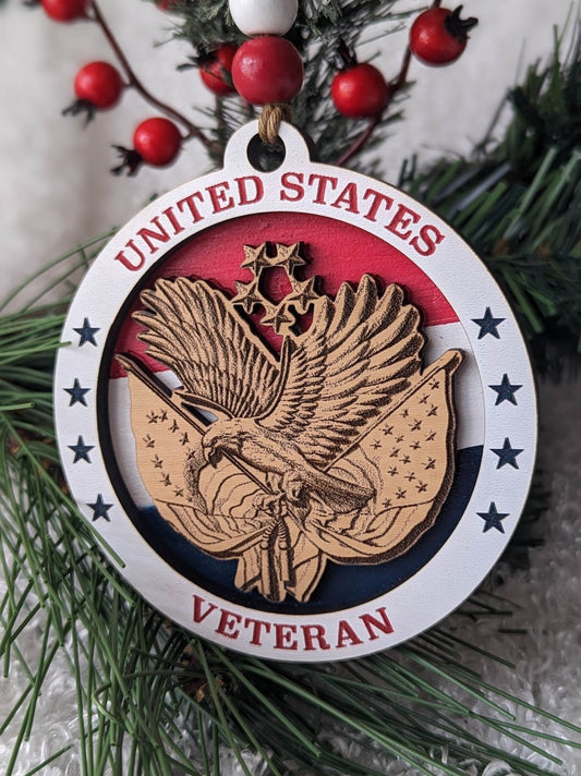 USA Veteran Christmas Ornament - Patriotic - Gift Ornament- Laser Engraved