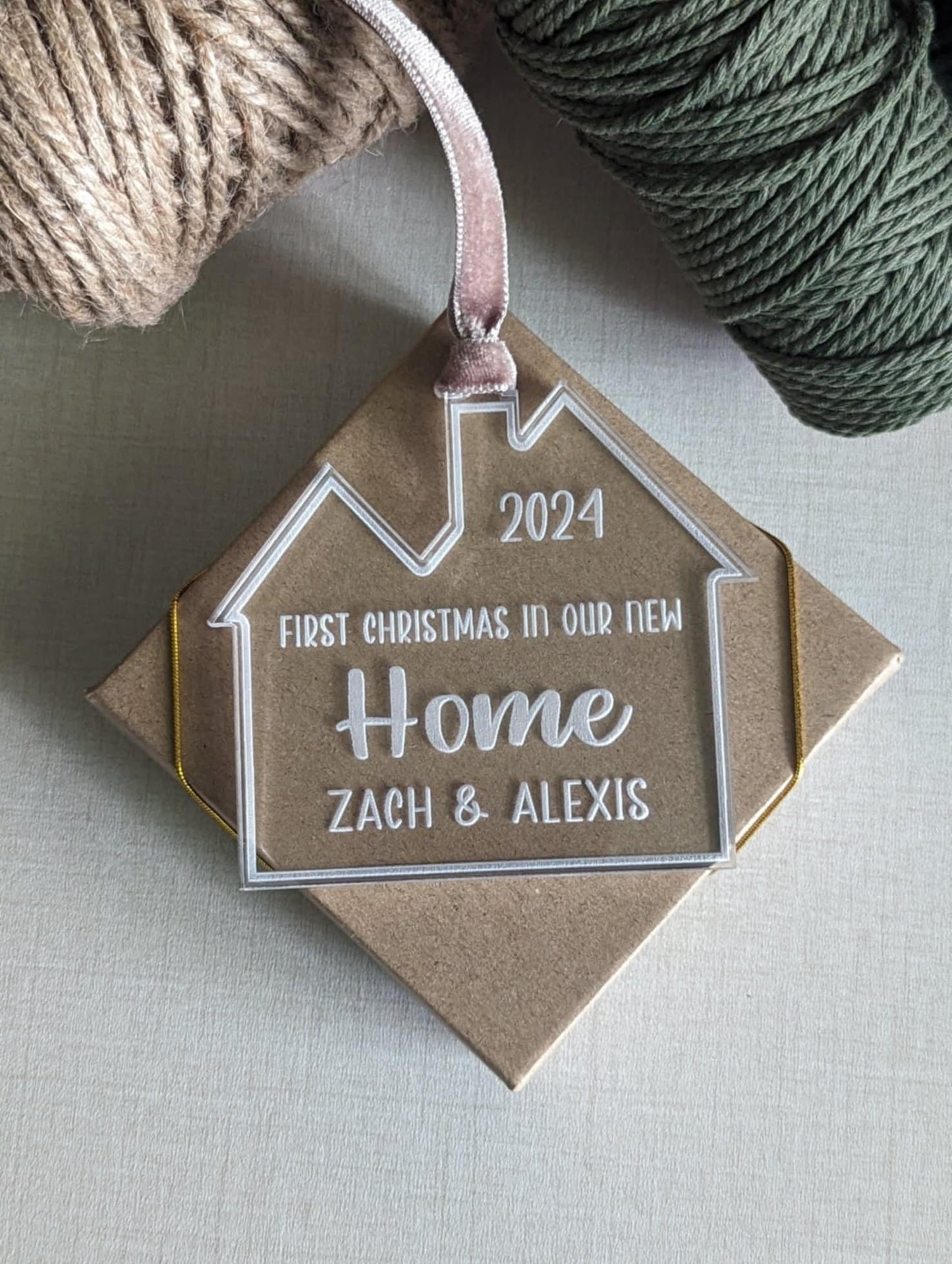 Personalized Clear Acrylic House Shaped Christmas Ornament - First Christmas in Our New Home|