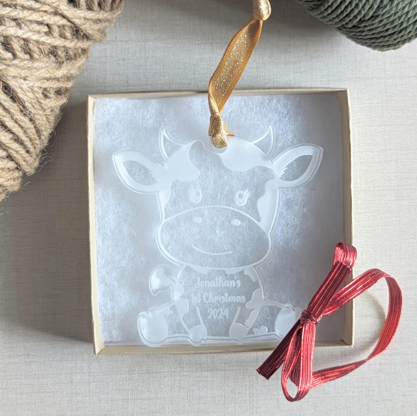 Personalized Baby's First Christmas Cow Ornament