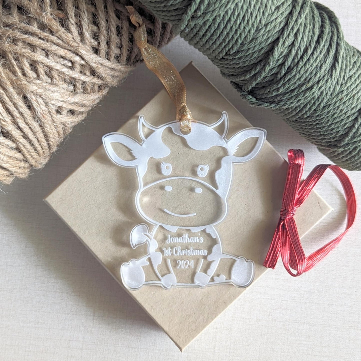 Personalized Baby's First Christmas Cow Ornament