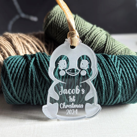 Personalized Baby's First Christmas Penguin Ornament